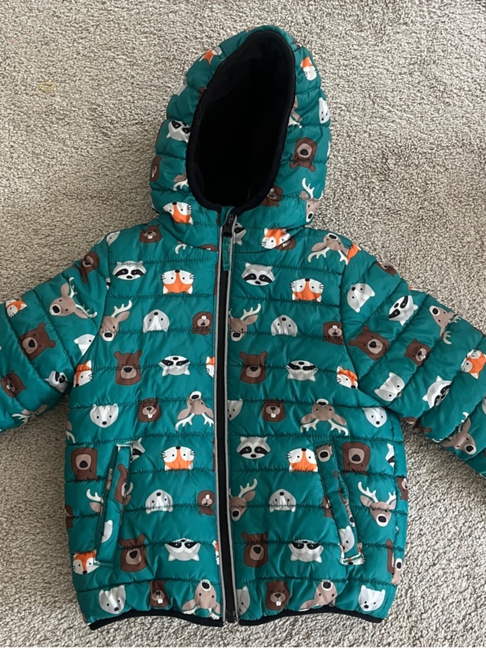Falls Creek Teal Animal Faces Puffer Jacket with Hood
